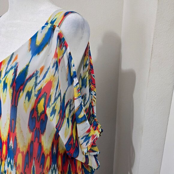 Bisou Bisou Michele Bohbot Multicolor Vneck Open Sleeve Lined Dress Sz 16 - Picture 2 of 13